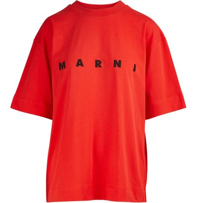 Shop Marni Logo T-shirt In Fiery Red