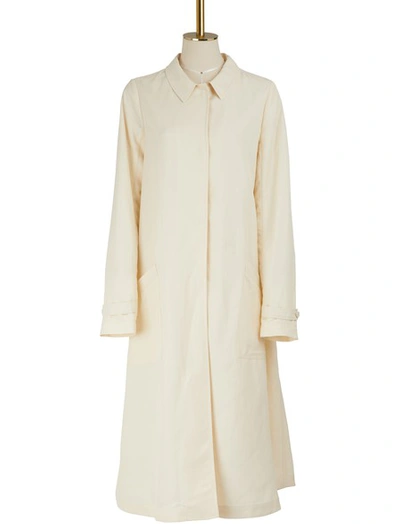 Shop Mansur Gavriel Linen Blend Trench Coat In Off-white