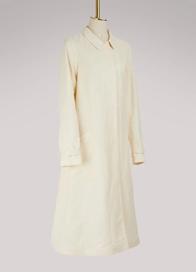 Shop Mansur Gavriel Linen Blend Trench Coat In Off-white
