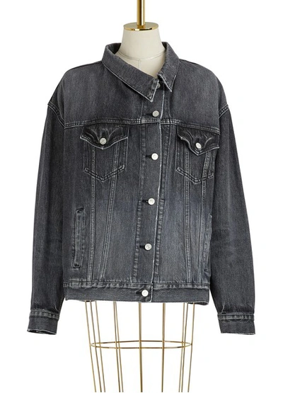 Shop Balenciaga Pulled Denim Jacket In Black