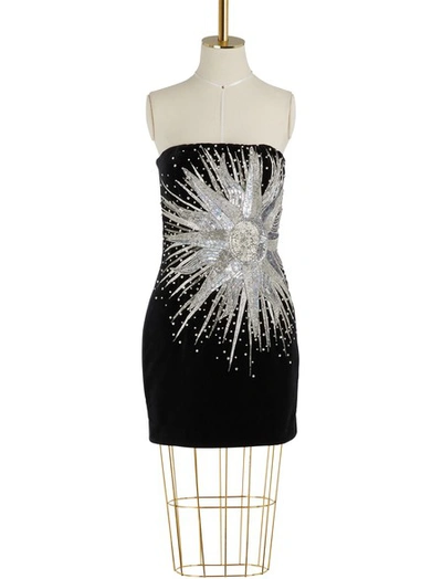 Shop Balmain Bustier Mini Dress In Noir/crystal 5122c