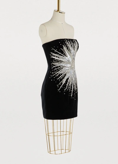 Shop Balmain Bustier Mini Dress In Noir/crystal 5122c