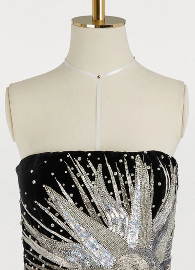 Shop Balmain Bustier Mini Dress In Noir/crystal 5122c