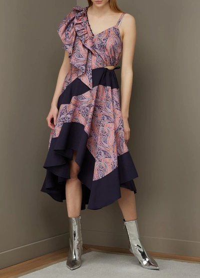 Shop Loewe Asymmetric Dress In Multicolor