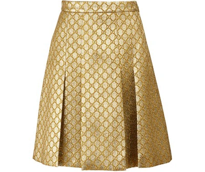 Shop Gucci Gg Lurex Pleated Skirt In Gold