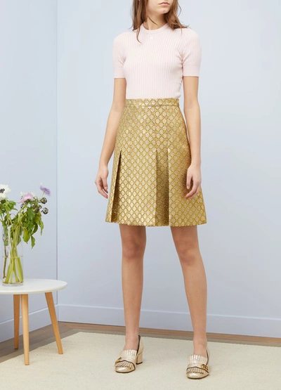 Shop Gucci Gg Lurex Pleated Skirt In Gold