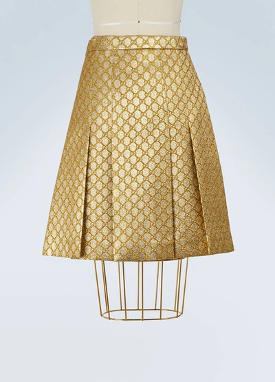 Shop Gucci Gg Lurex Pleated Skirt In Gold