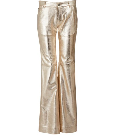 Shop Chloé Metallic Leather Trousers In Silver