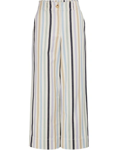 Shop Tory Burch Cropped Striped Pants In Military Canvas Stripes