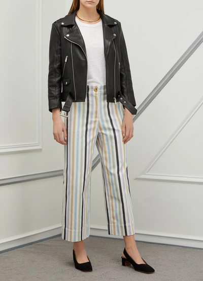 Shop Tory Burch Cropped Striped Pants In Military Canvas Stripes