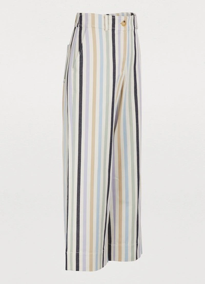 Shop Tory Burch Cropped Striped Pants In Military Canvas Stripes