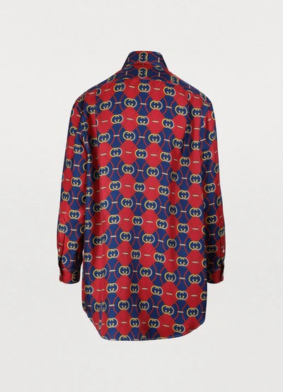 Shop Gucci Gg Waves Silk Shirt In Blue Red