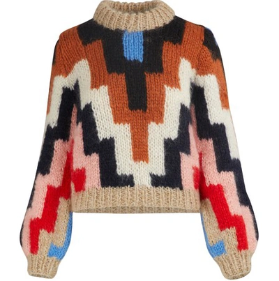 Ganni Julliard Geometric Mohair And Wool-blend Sweater In 999 Multicoloured  | ModeSens