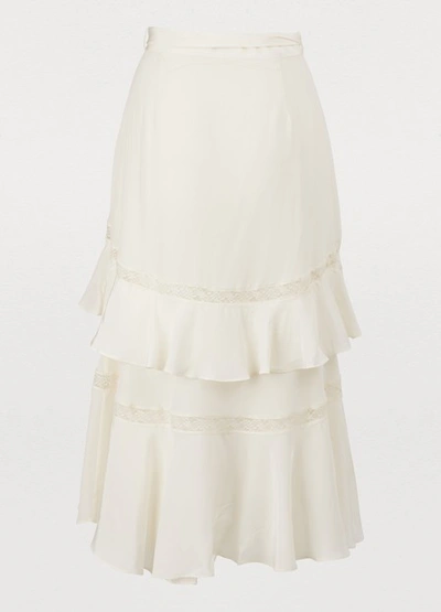 Shop Zimmermann Silk Midi Skirt In Pearl