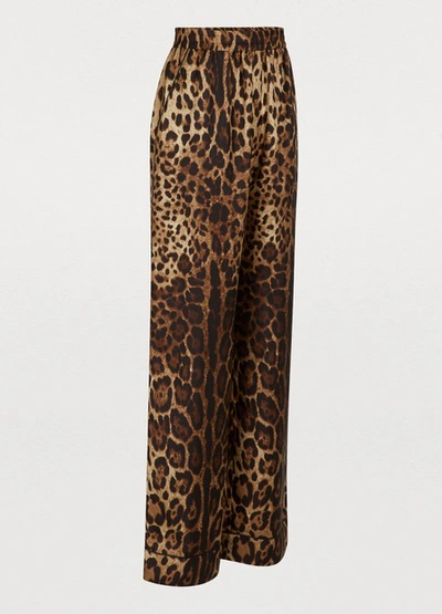 Shop Dolce & Gabbana Leopard Print Silk Pants