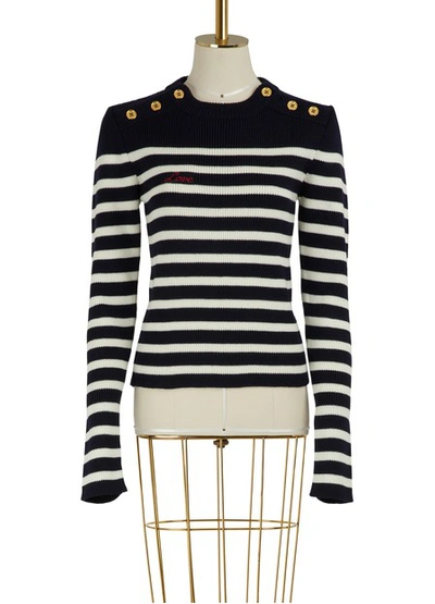 Shop Miu Miu Striped Wool Sweater In Navy