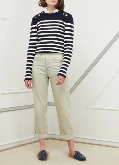 Shop Miu Miu Striped Wool Sweater In Navy