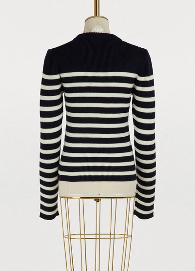 Shop Miu Miu Striped Wool Sweater In Navy
