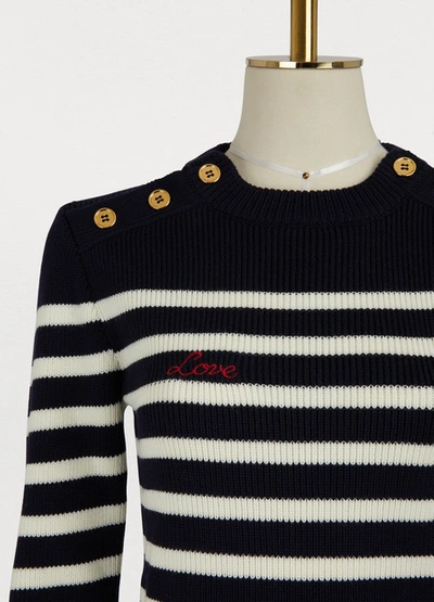 Shop Miu Miu Striped Wool Sweater In Navy