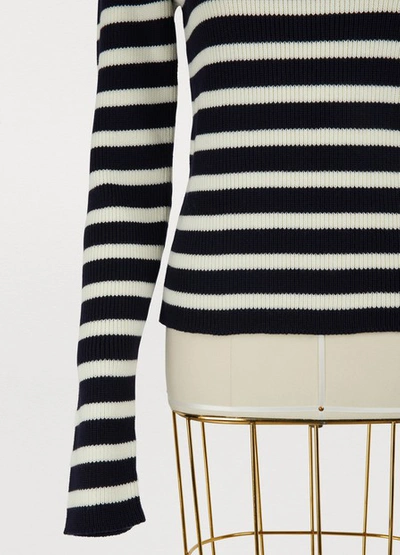 Shop Miu Miu Striped Wool Sweater In Navy