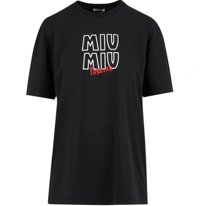 Shop Miu Miu Logo T-shirt In Nero