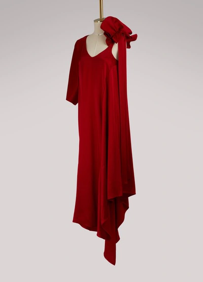 Shop Valentino Asymmetric Satin Long Dress In Red
