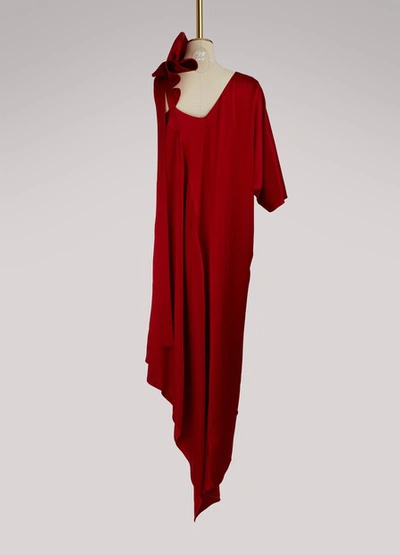 Shop Valentino Asymmetric Satin Long Dress In Red