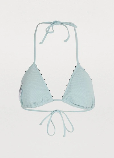 Shop Marysia Triangle Bikini Top With Dots In Blue