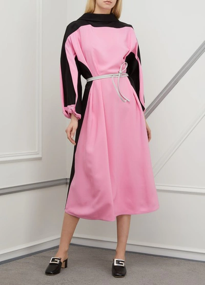 Shop Marni Long-sleeved Dress In Black + Pink Clematis