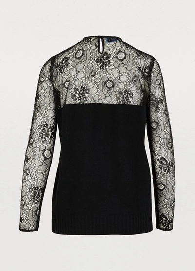 Shop Prada Jumper With Lace Details In Nero