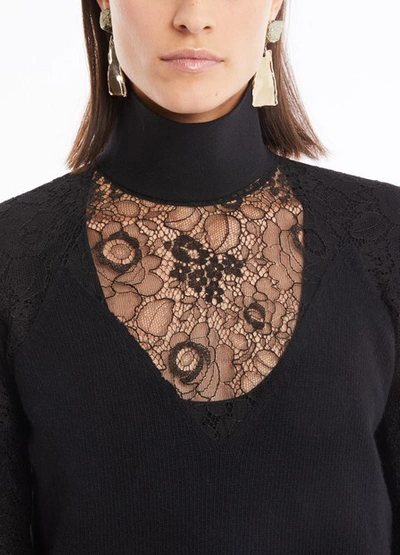 Shop Prada Jumper With Lace Details In Nero