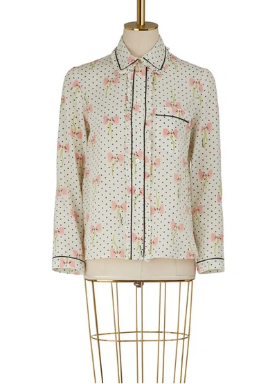 Shop Miu Miu Pijama Silk Shirt In Off-white