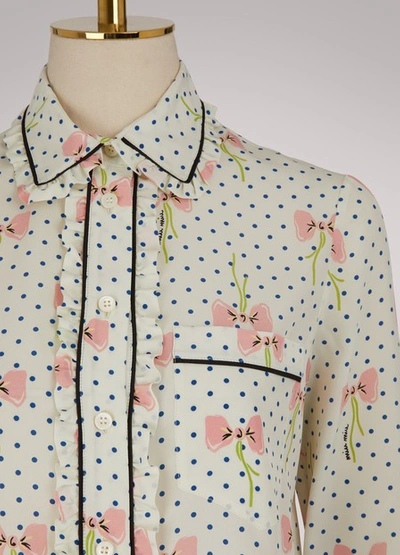 Shop Miu Miu Pijama Silk Shirt In Off-white