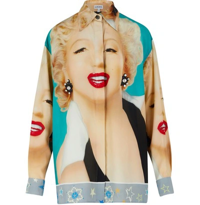 Shop Loewe Printed Marilyn Shirt In Turquoise/black