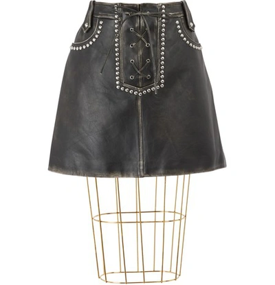 Shop Miu Miu Leather Skirt In Black