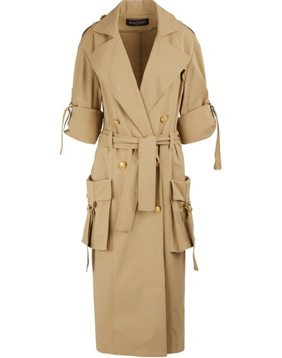 Shop Balmain Oversized Pockets Trench Coat In 0kk Sable