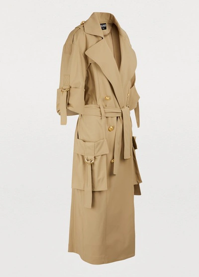 Shop Balmain Oversized Pockets Trench Coat In 0kk Sable