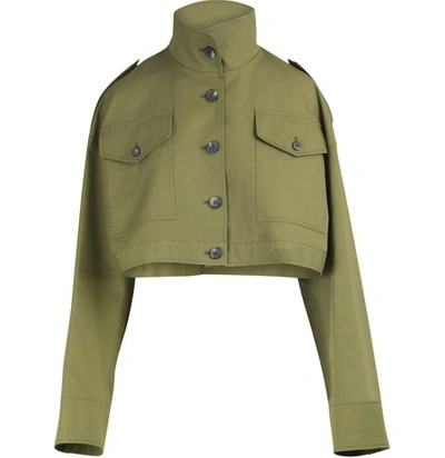 Shop Off-white Woman Cropped Jacket In Military Green White