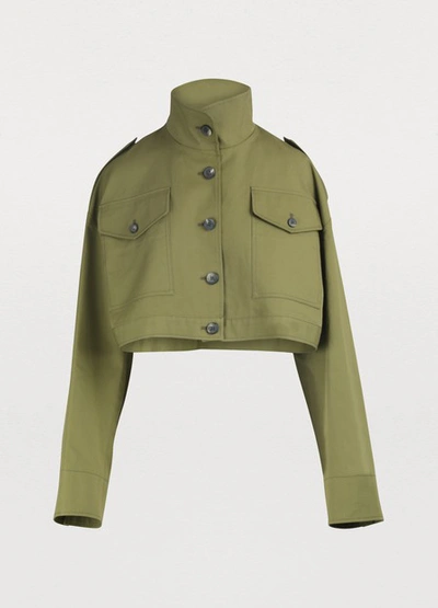 Shop Off-white Woman Cropped Jacket In Military Green White