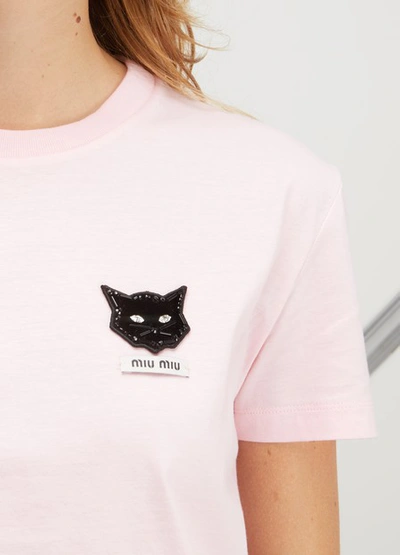 Shop Miu Miu Cats Patch T-shirt In Pink