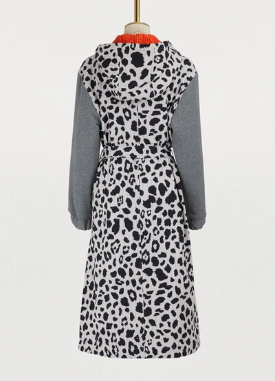 Shop Koché Hooded Coat In Light Grey/leopard