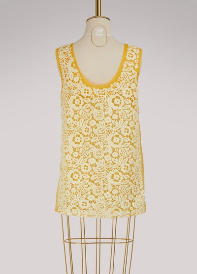 Shop Miu Miu Macramé Tank Top In Off-white