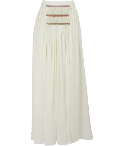 Shop Chloé Silk Embroidered Maxi Skirt In Green