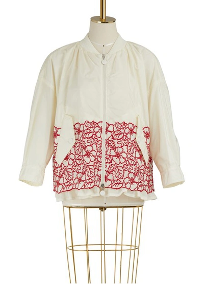 Shop Moncler Irish Embroidered Bomber Jacket In White