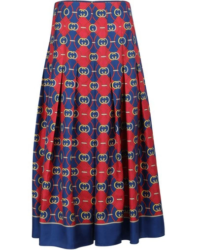 Shop Gucci Gg Waves Pleated Silk Skirt In Blue Red