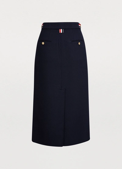 Shop Thom Browne Wool-blend Midi-skirt In Navy