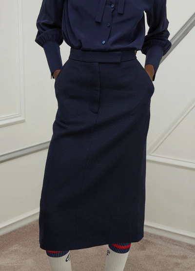 Shop Thom Browne Wool-blend Midi-skirt In Navy