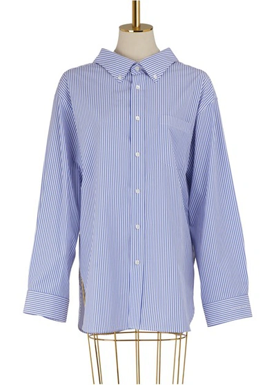 Shop Balenciaga Swing Collar Oversized Shirt In Bleu Blanc