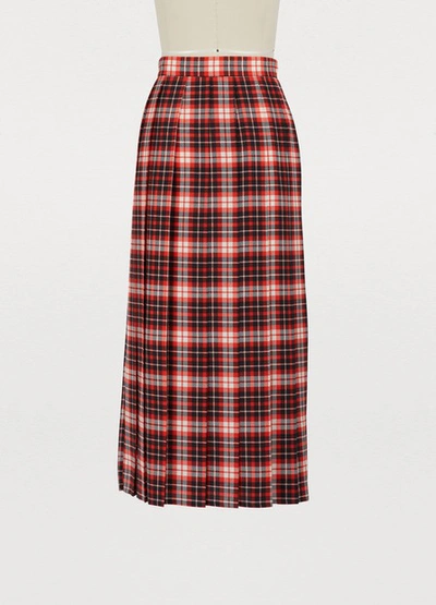 Shop Msgm Pleated Plaid Skirt In Red