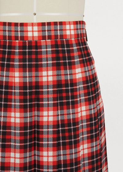 Shop Msgm Pleated Plaid Skirt In Red